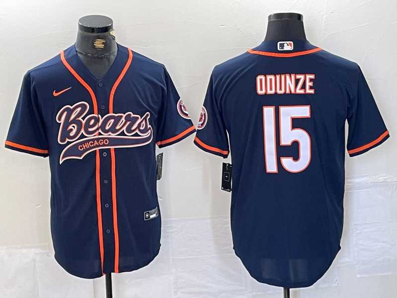Mens Chicago Bears #15 Rome Odunze Navy BlueWith Patch Cool Base Stitched Baseball Jersey